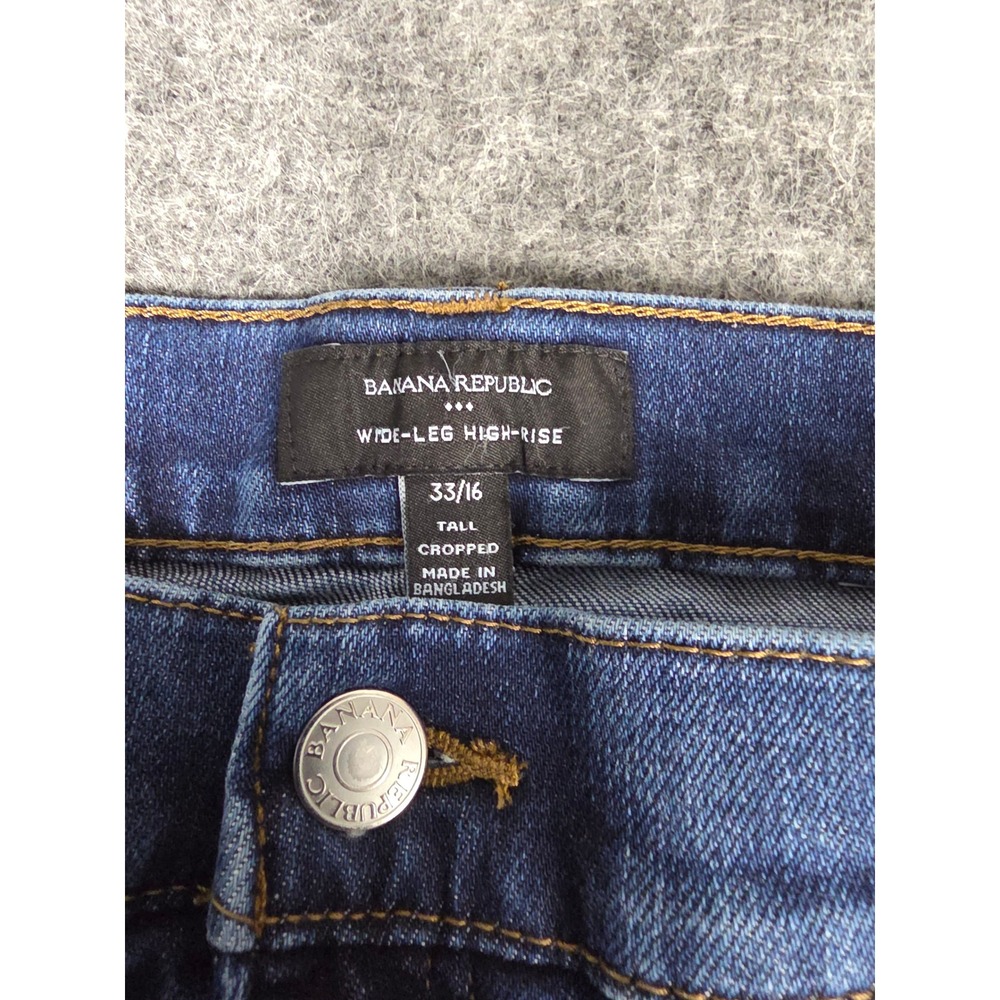 Banana Republic Wide Leg High Rise Jeans 33 16 Tall Cropped Raw Hem Blue - Picture 4 of 13